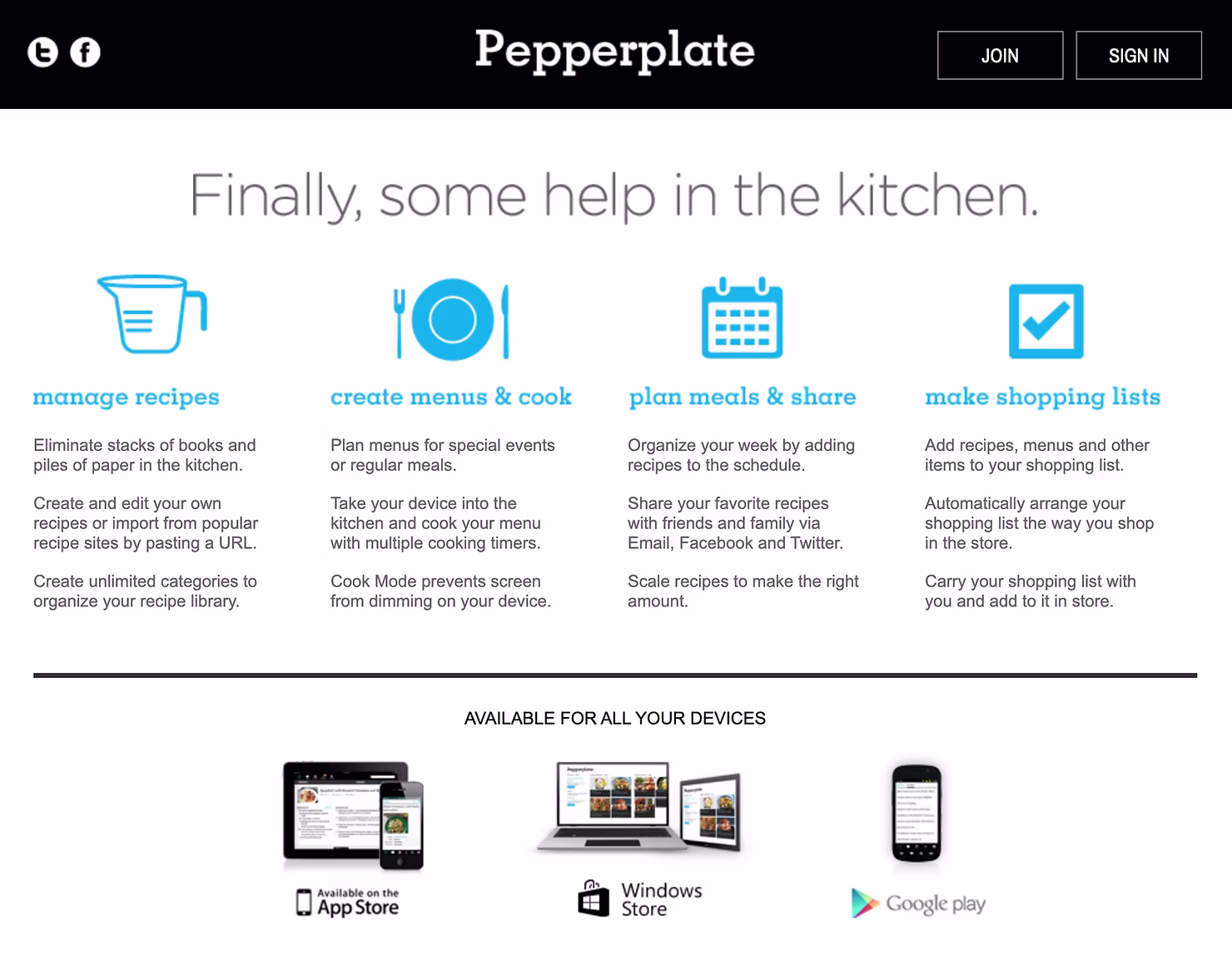 Pepperplate app interface showing recipe organization