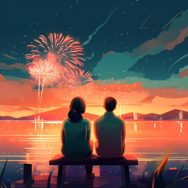 Couple enjoying a sunset during their anniversary getaway